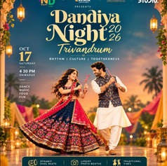 Dancers performing dandiya during Dandiya Night 2026 in Trivandrum.