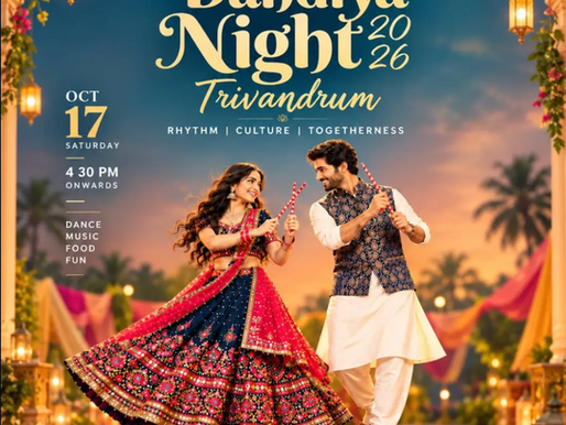 Участники Dandiya Night 2026 танцуют дандия на празднике Навратри в Тривандруме.