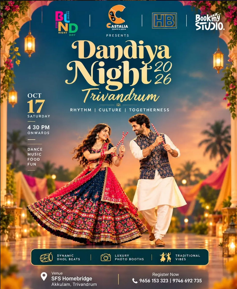 Участники Dandiya Night 2026 танцуют дандия на празднике Навратри в Тривандруме.