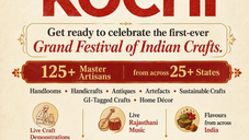Poster for the Grand Festival of Indian Crafts in Kochi from October 2–11, 2026, featuring 125+ master artisans from more than 25 Indian states.