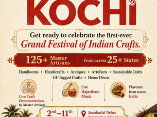 Афиша Grand Festival of Indian Crafts в Кочи 2–11 октября 2026 года с участием более 125 мастеров из 25+ штатов Индии.
