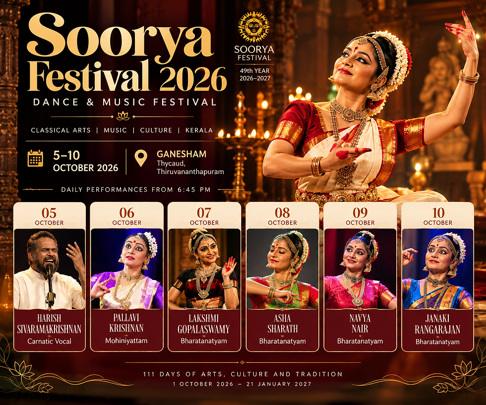 Классический индийский танец на Soorya Festival 2026 в Тривандруме