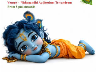 Sri Krishna Janmashtami 2026 celebration poster by ISKCON Trivandrum at Nishagandhi Auditorium in Kanakakkunnu on September 4.