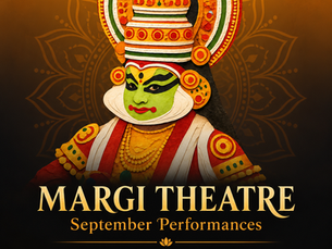Исполнитель катхакали в традиционном костюме — программа Margi Theatre в Тривандруме 20–23 сентября 2026 года.