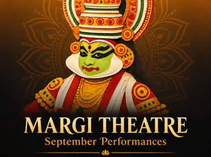 Kathakali performer in traditional costume for the Margi Theatre Thiruvananthapuram programme, September 20–23, 2026.