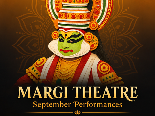 Исполнитель катхакали в традиционном костюме — программа Margi Theatre в Тривандруме 20–23 сентября 2026 года.